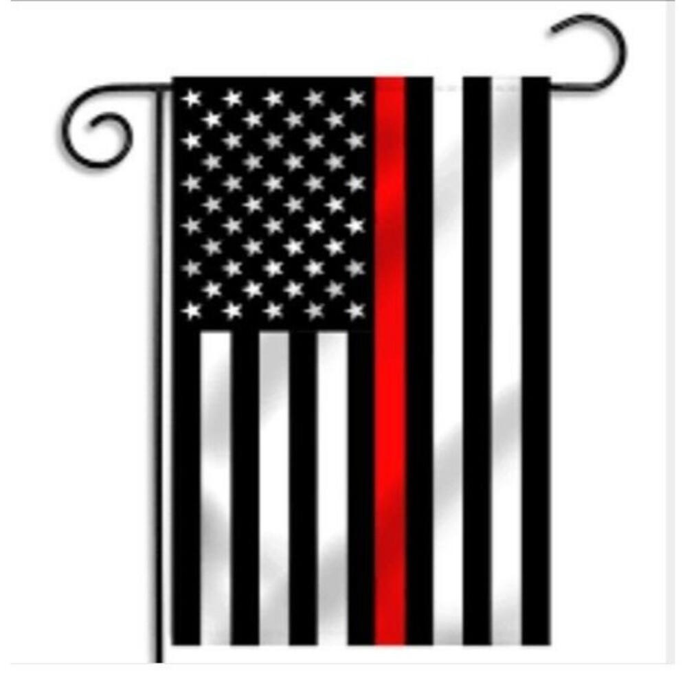 GARDEN FLAG RED LINE SUPPORT FIRE FIGHTER WHIT BLABK USA